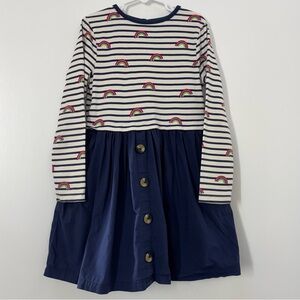 Mini Boden Navy Blue Stripe Long Sleeve Rainbow Print Dress Girl Size 7-8